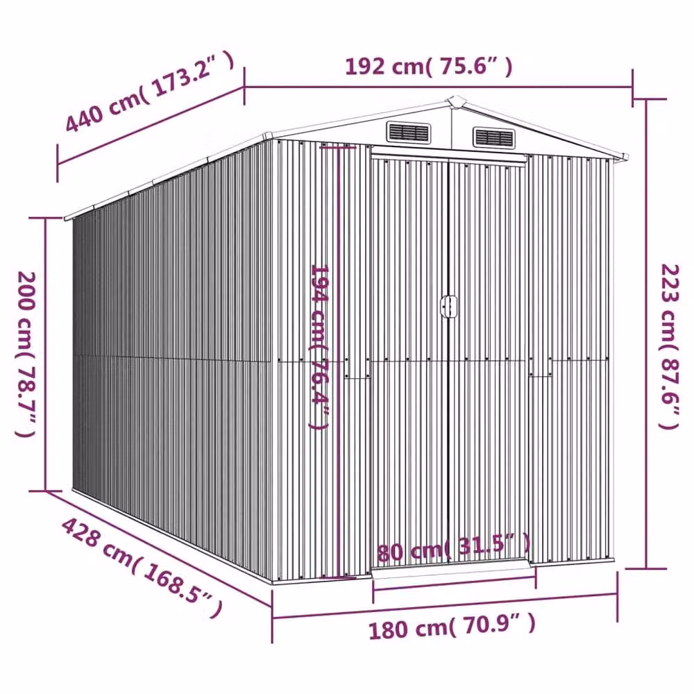 Berkfield Green Galvanised Steel Gable Garden Shed W/D/H: 192 x 440 x 223 cm – 5