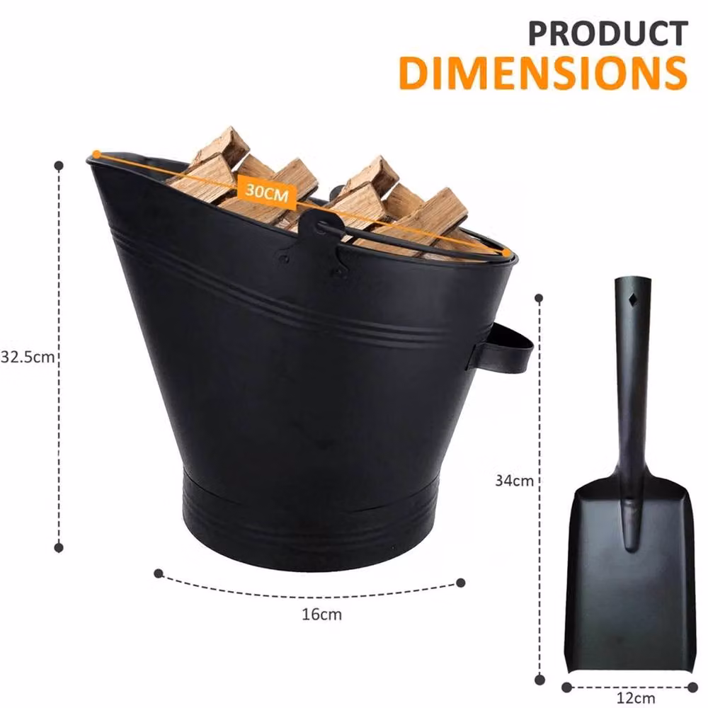 Nordara Steel Fireside Coal Bucket and Shovel Set Ash Storage Holder in Black – 2