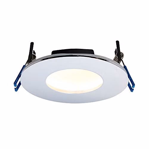 Netlighting Orbitalplus Fire Rated Recessed LED Downlight, IP65 Bathroom Light with Chrome Plate and Grey Finish, Warm White
