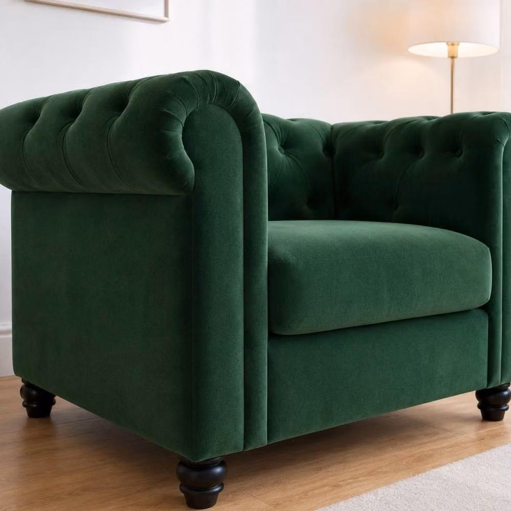 Sofaya Hampton Chesterfield 1 Seater Armchair in Green Velvet – 2