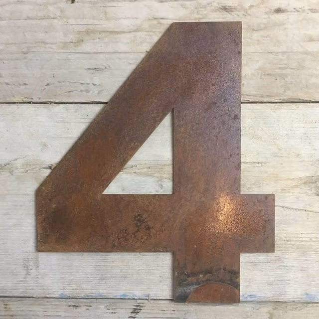 RW Norfolk Personalised Rusty Metal Number 4 Wall Decor, Brown, H 30.48 cm x W 30.48 cm x D 30.48 cm