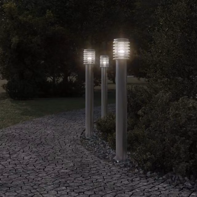 Berkfield Home Silver Stainless Steel Outdoor Floor Lamp, Height: 110 cm