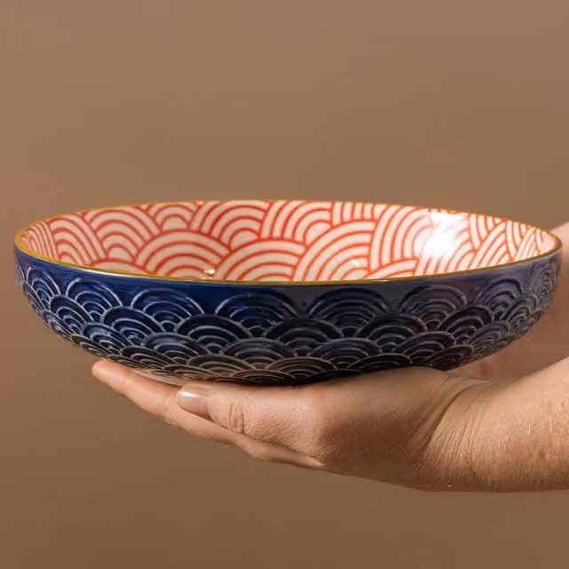 Mikasa Blue Arched Stoneware Coupe Serving Bowl, 900ml, W: 21 cm, H: 5 cm, Blue