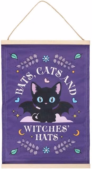 Something Different Bats, Cats and Witches Hats Halloween Fabric Wall Decoration in Purple, Black and Multicolour