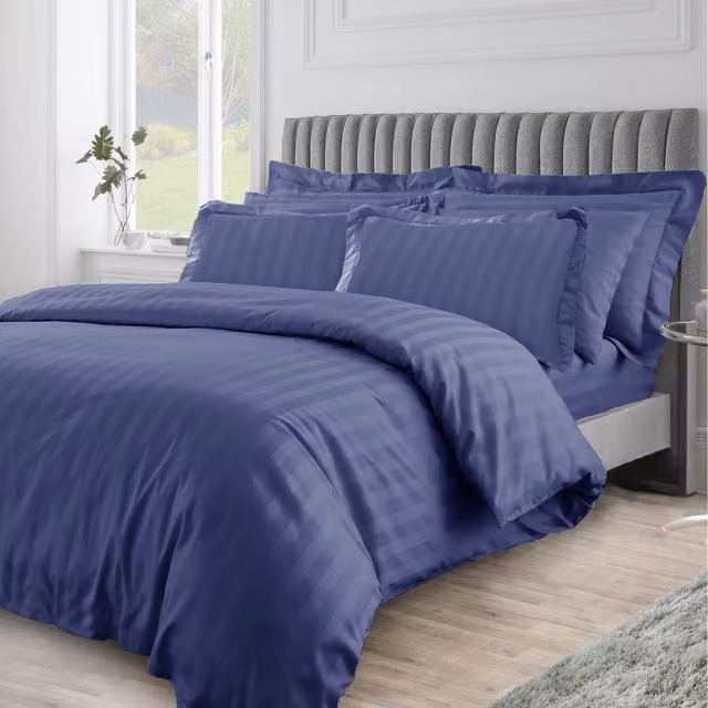 Velosso Blue Striped Microfibre Duvet Cover and Pillowcase Set, W/D/H: 180 x 200 cm