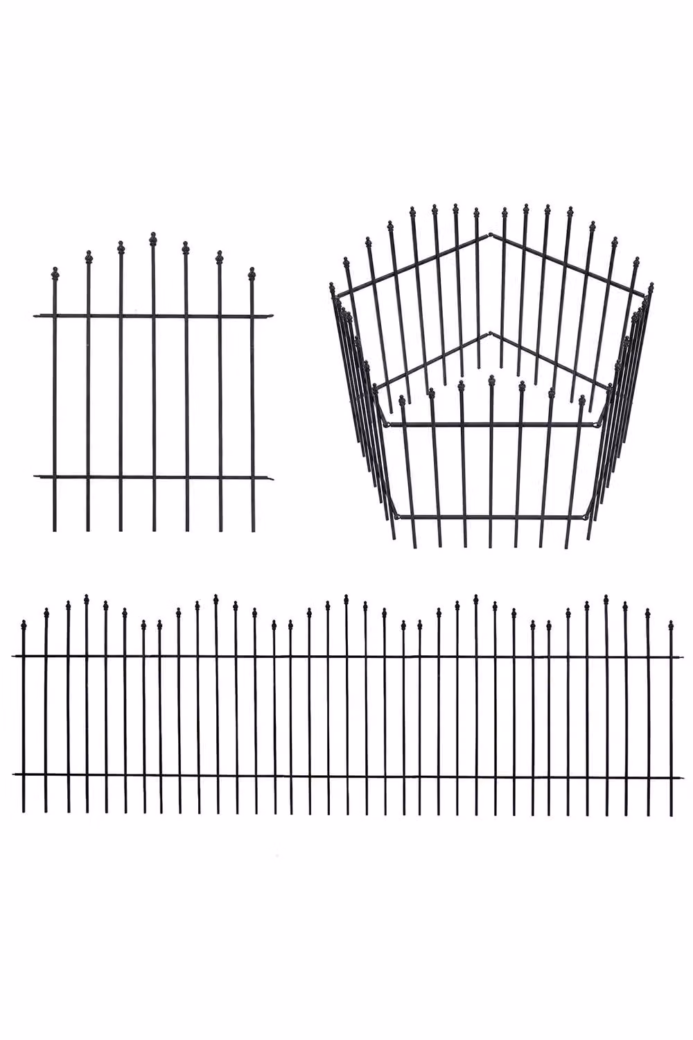 Garden Sanctuary 5-Piece Black Metal Garden Fences with Support – 3