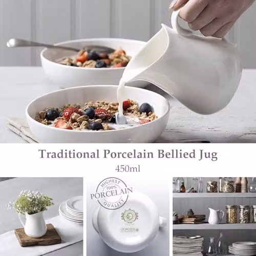 WM Bartleet & Sons White Ceramic Traditional Jug with Drip-Free Spout, 450 ml – 2