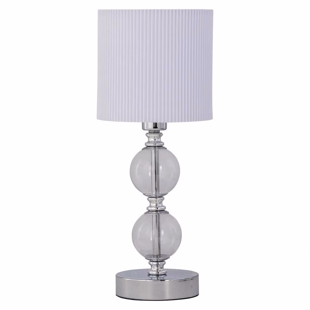 First Choice Lighting Set of 2 Chrome Two Ball Table Lamps with White Fabric Pleat Shades – 2