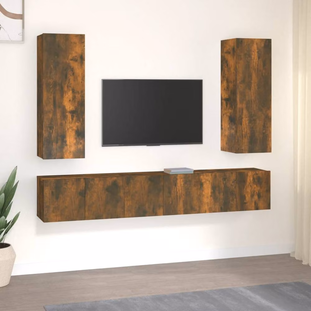 Berkfield Home Classic 5 Piece TV Cabinet Set in Smoked Oak and Brown Engineered Wood – 1