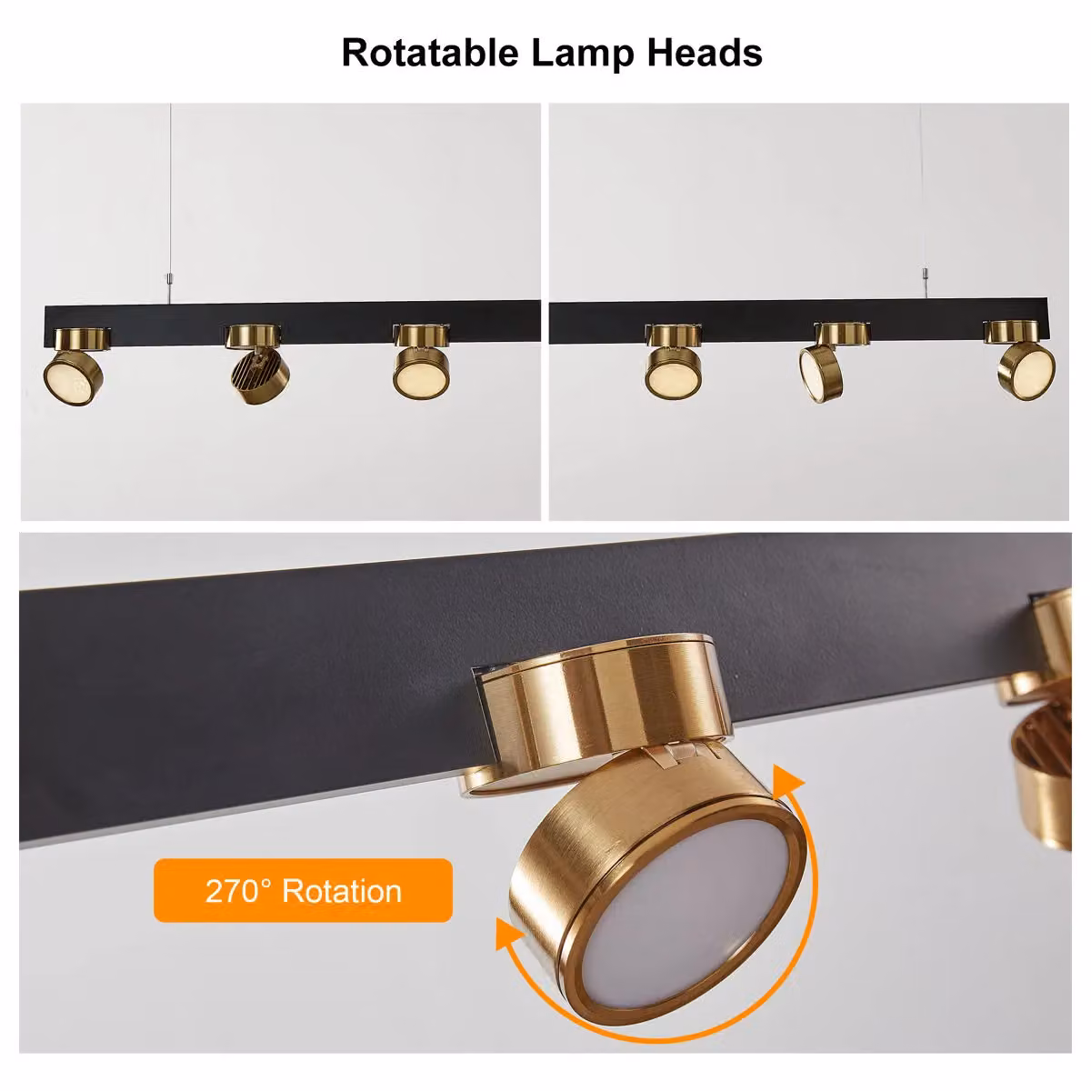 Garwarm 5 Light Modern Linear LED Kitchen Island Pendant in Black and Gold/Brass – 5