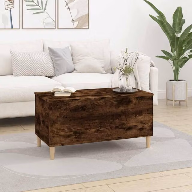 Berkfield Home Decorative Coffee Table in Smoked Oak and Brown, W: 90 cm, D: 44.5 cm, H: 45 cm