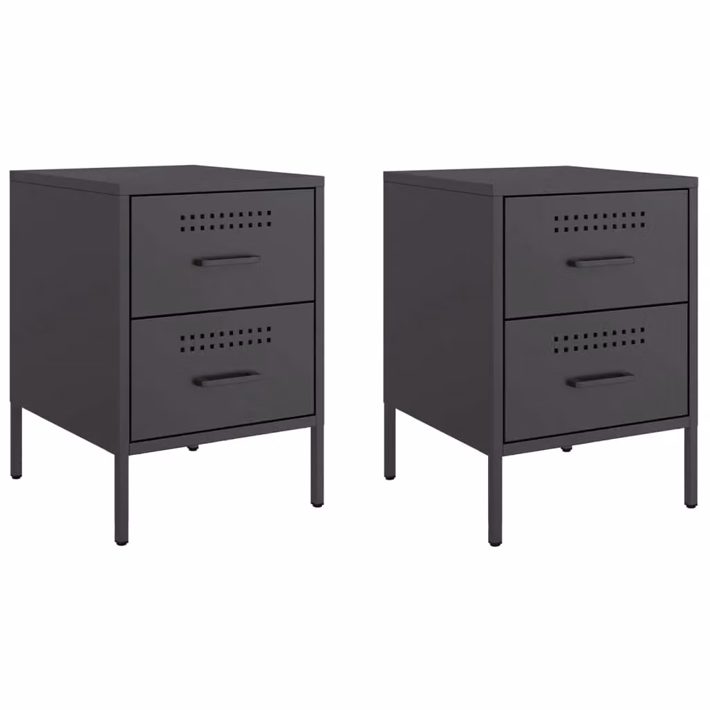 Berkfield Home Set of 2 Black Industrial Metal Bedside Cabinets, W/D/H: 36 x 39 x 50.5 cm – 2