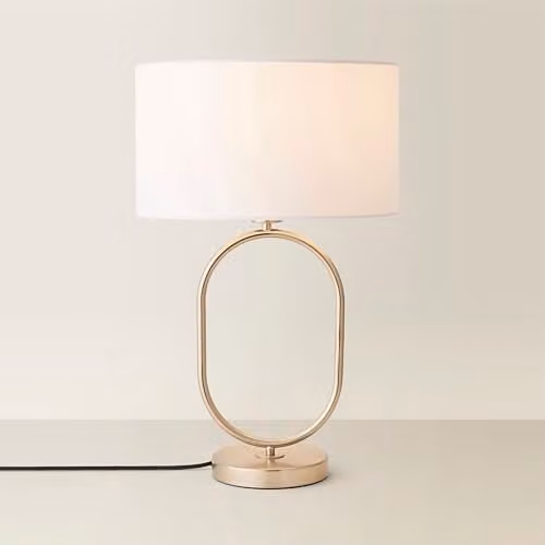 ValueLights Antonia White Fabric Drum Oval Table Lamp with Brushed Chrome Base