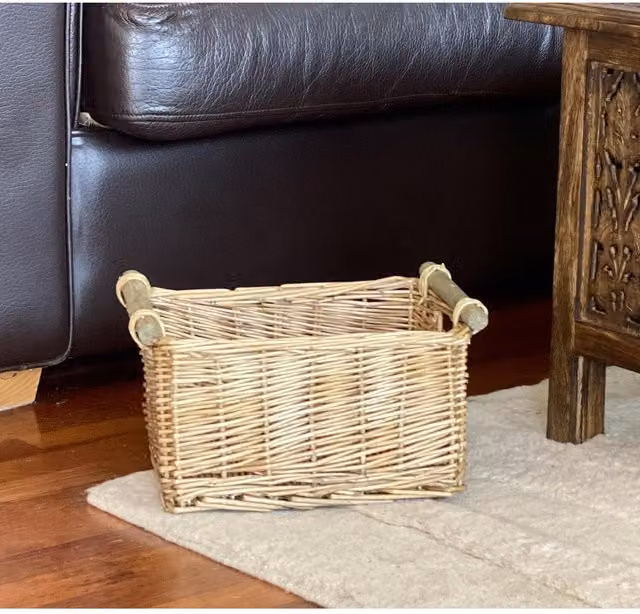 Topfurnishing Wicker Log Fireplace Storage Basket with Handle in Yellow and Beige, Diameter: 30 cm