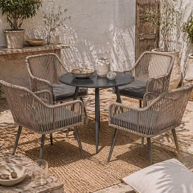Wyld Haus Sudore Rele 4 Seater Rattan Outdoor Dining Set in Light Brown and Grey – 1