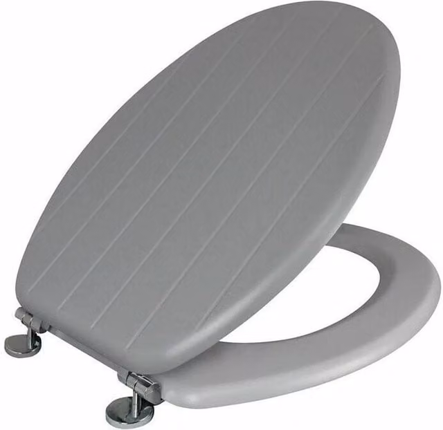 Kelvenix Oval Grey MDF Wooden Toilet Seat W: 36.5 cm, D: 50 cm, H: 45.5 cm – 1