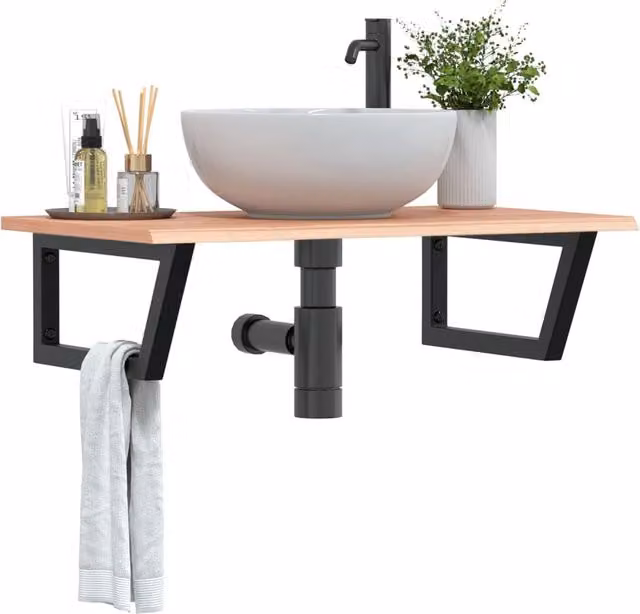 Berkfield Home Wall Mounted Basin Shelf in Brown Oak and Steel – 1