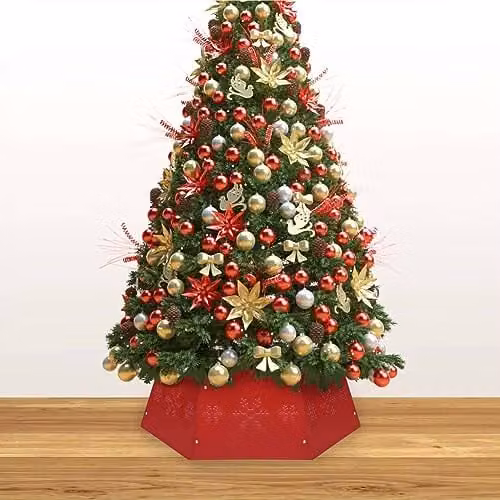 vidaXL Christmas Tree Skirt, Red, W/D/H: 68 x 68 x 25 cm – 3
