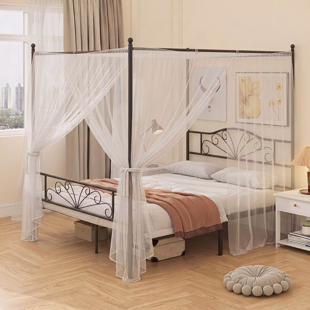 HOMCOM Black Metal Canopy Bed Frame, King Size, W/D/H: 180 x 200 cm – 2