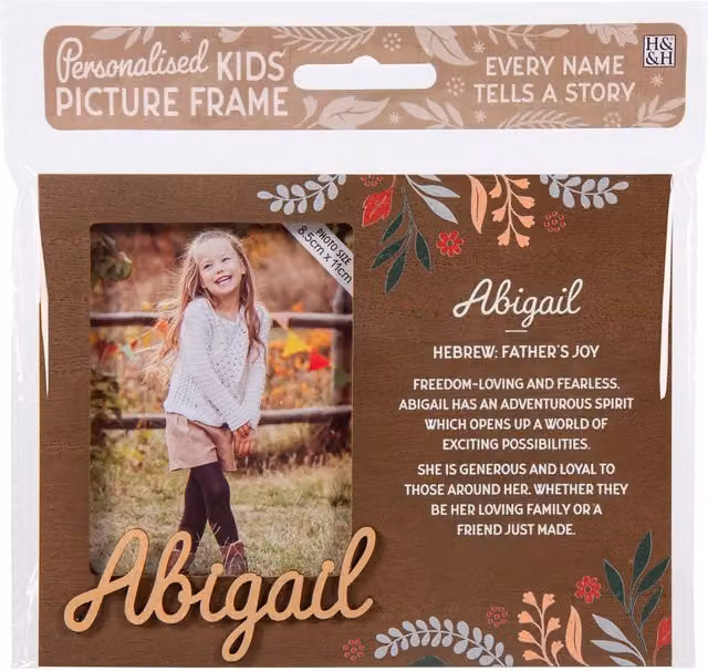 History & Heraldry Abigail Pre-personalised Child's Rectangular Wooden Picture Frame in Brown