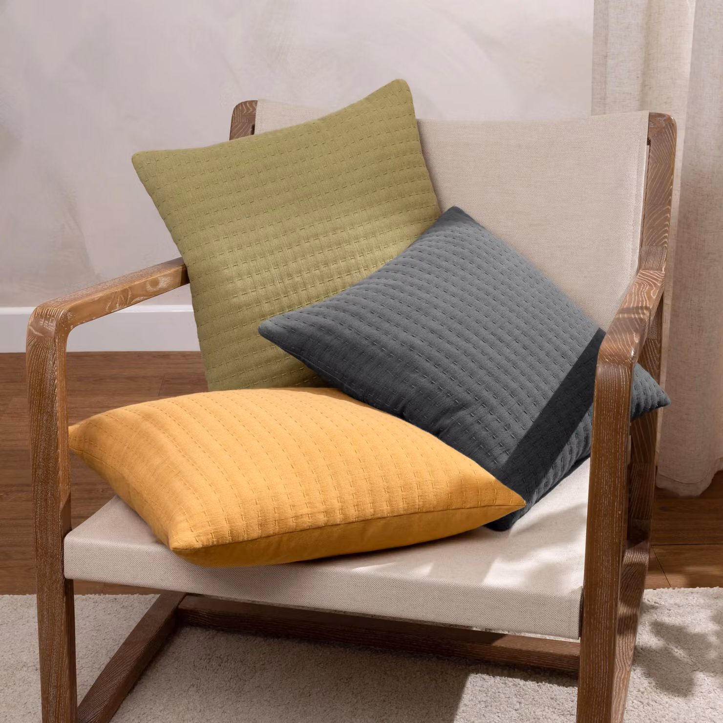 Yard Hush Yellow and Brown 100% Cotton Square Cushion with Removable Cover, W/D/H: 45 x 45 x 45 cm – 3