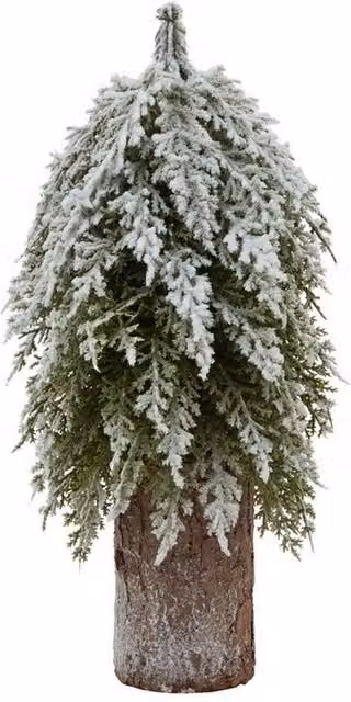 Lemon Pavilion Small Snowy Fir Tree on Tall Wood Log, Brown and Green, Height: 30 cm – 1