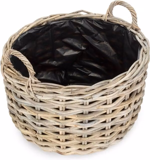 Red Hamper Round Rattan Tabletop Planter in Brown and Beige, Diameter: 50 cm