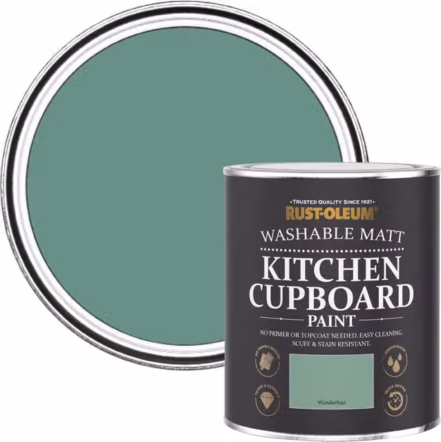 Rust-Oleum Wanderlust Green Kitchen Cupboard Paint in a Matt Water-Based Finish, 750ml – 1