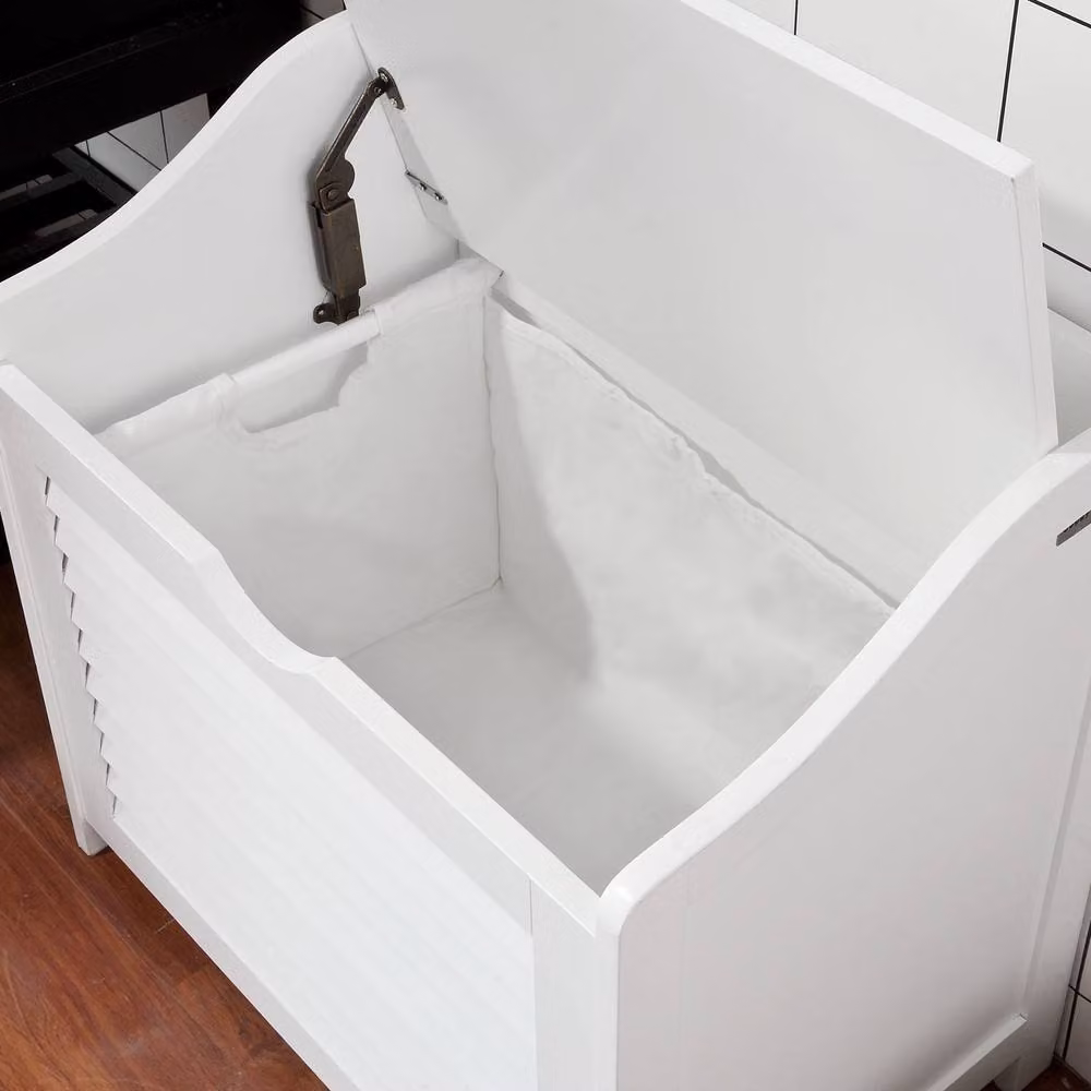 SoBuy Modern White Storage Bench with Laundry Basket and Lift-Top Lid – 3