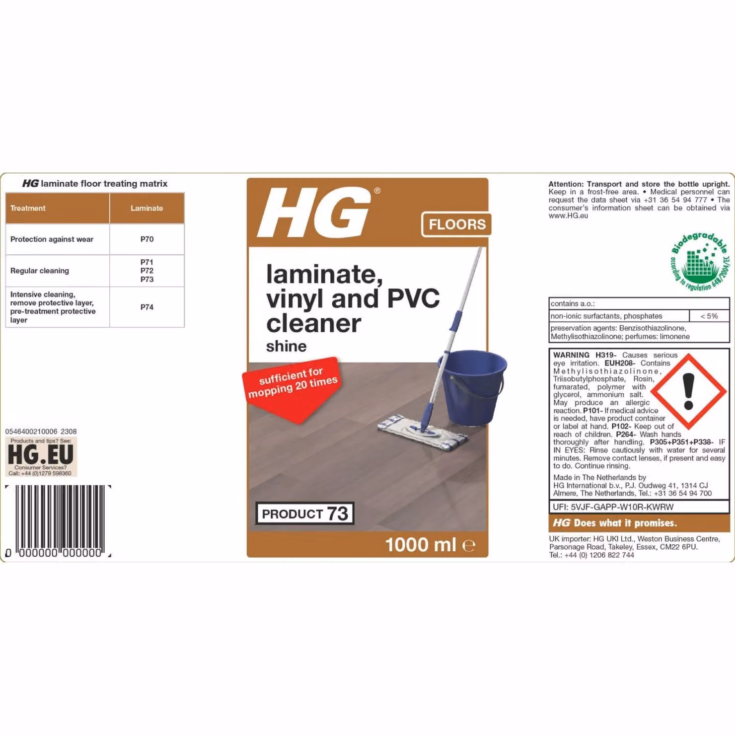 HGL HG Laminate, Vinyl and PVC Cleaner and Shine Restorer, 1 litre, White – 2