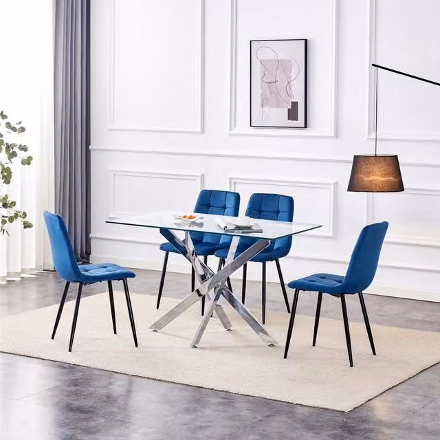 Kosy Koala Maya Modern Rectangular Glass Dining Set with Four Chairs in Blue