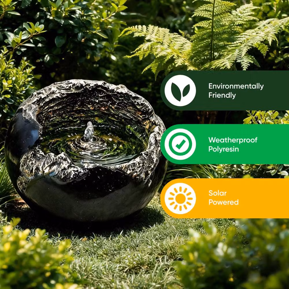Gardenwize Solar Rock Bowl Cascade Water Feature with Battery Backup in Brown and Black – 4
