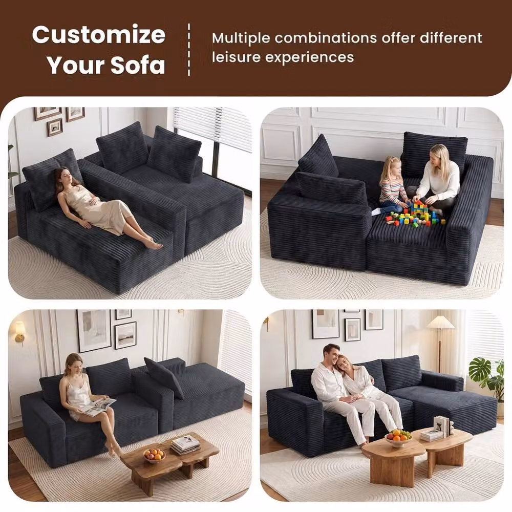 FORGEVIO Black L-Shaped Modular Boneless Sofa with Scatter Cushions – 6