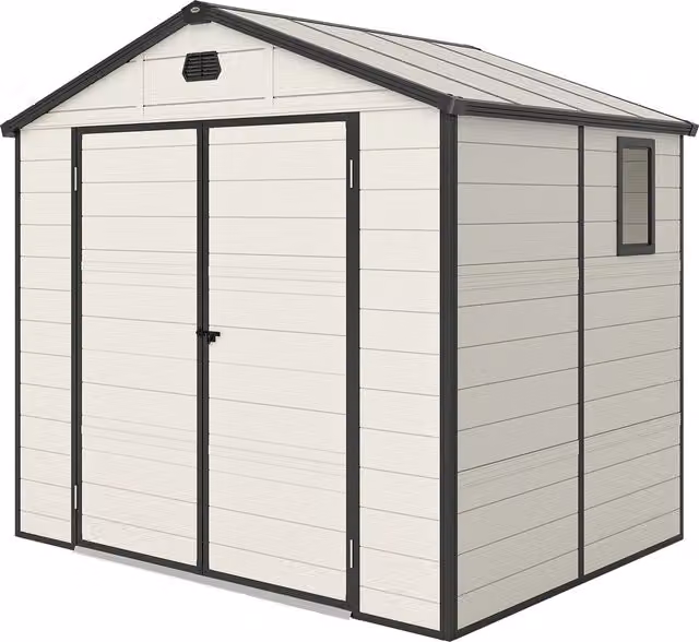 Outsunny Aluminium Frame and Plastic Wall Shed with Foundation and Window, Cream White, W: 240 cm, D: 188.72 cm, H: 228 cm – 1