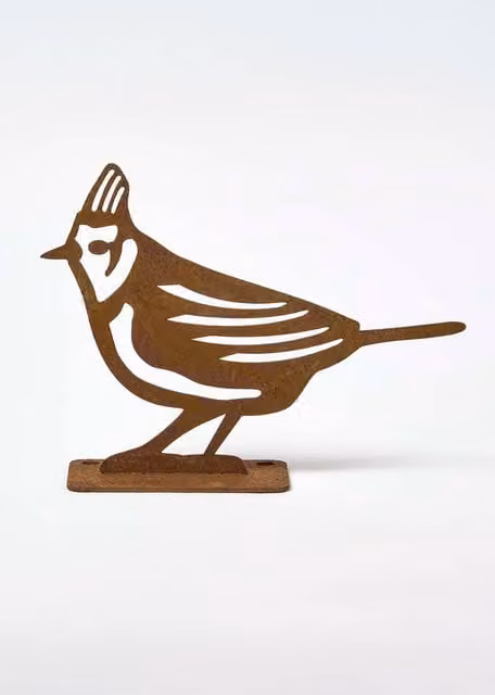 Homescapes Brown Rustic Metal Crested Tit Bird Garden Fence Topper