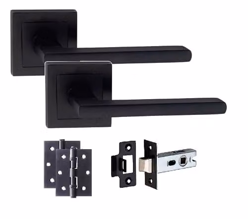 Golden Grace Leon Straight Door Handle Latch Pack in Matt Black, 6 Sets – 2