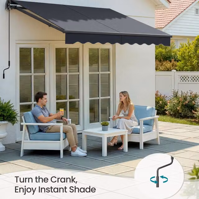 SONGMICS Retractable Folding Garden Awning with Crank in Grey