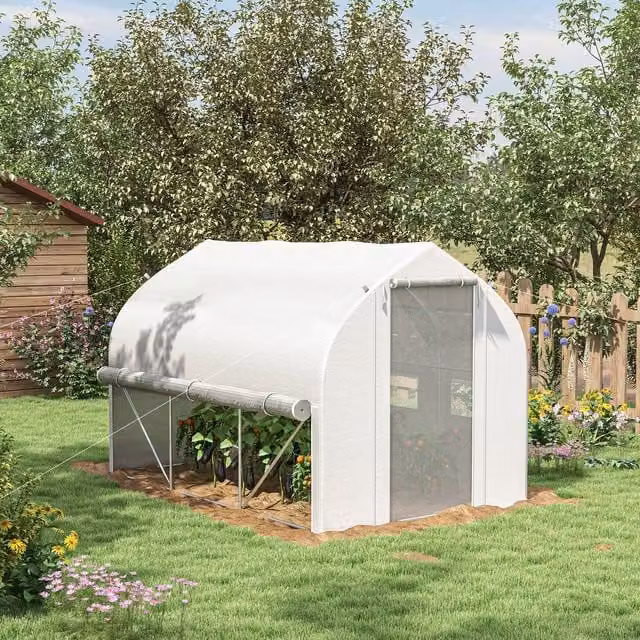 OUTSUNNY White Walk-in Tunnel Greenhouse with Roll Up Sidewalls and Mesh Door, W: 300 cm, D: 200 cm, H: 200 cm – 1