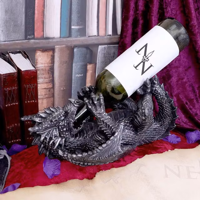 Nemesis Now Dragon Wine Bottle Holder in Silver and Black