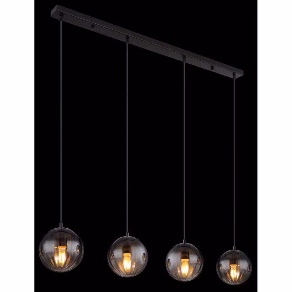 Netlighting Dallerta Bar Pendant Ceiling Light in Black with Grey Glass Shades, 4x E27, W/D/H: 120 x 17 x 80 cm – 5