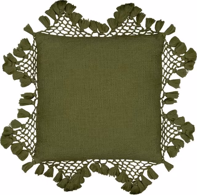 Anko Macram Tassel Cotton Cushion in Beige and Green