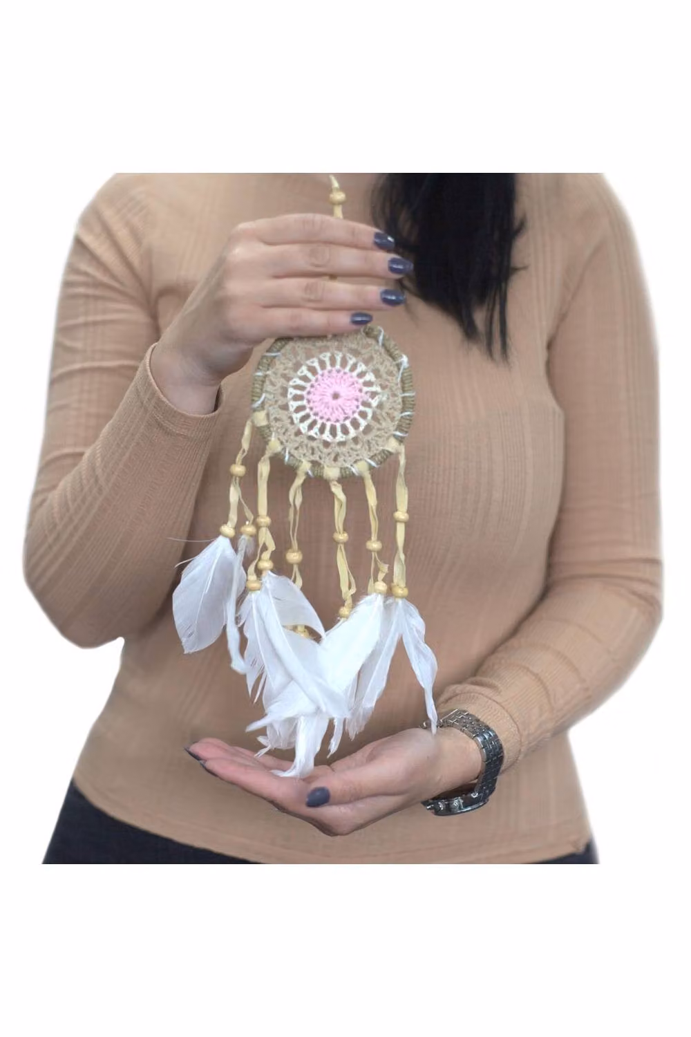 KDMD Blue and Multicolour Boho Macramé Dream Catcher, Round Mandala Hanging Decoration, Diameter: 9 cm – 2