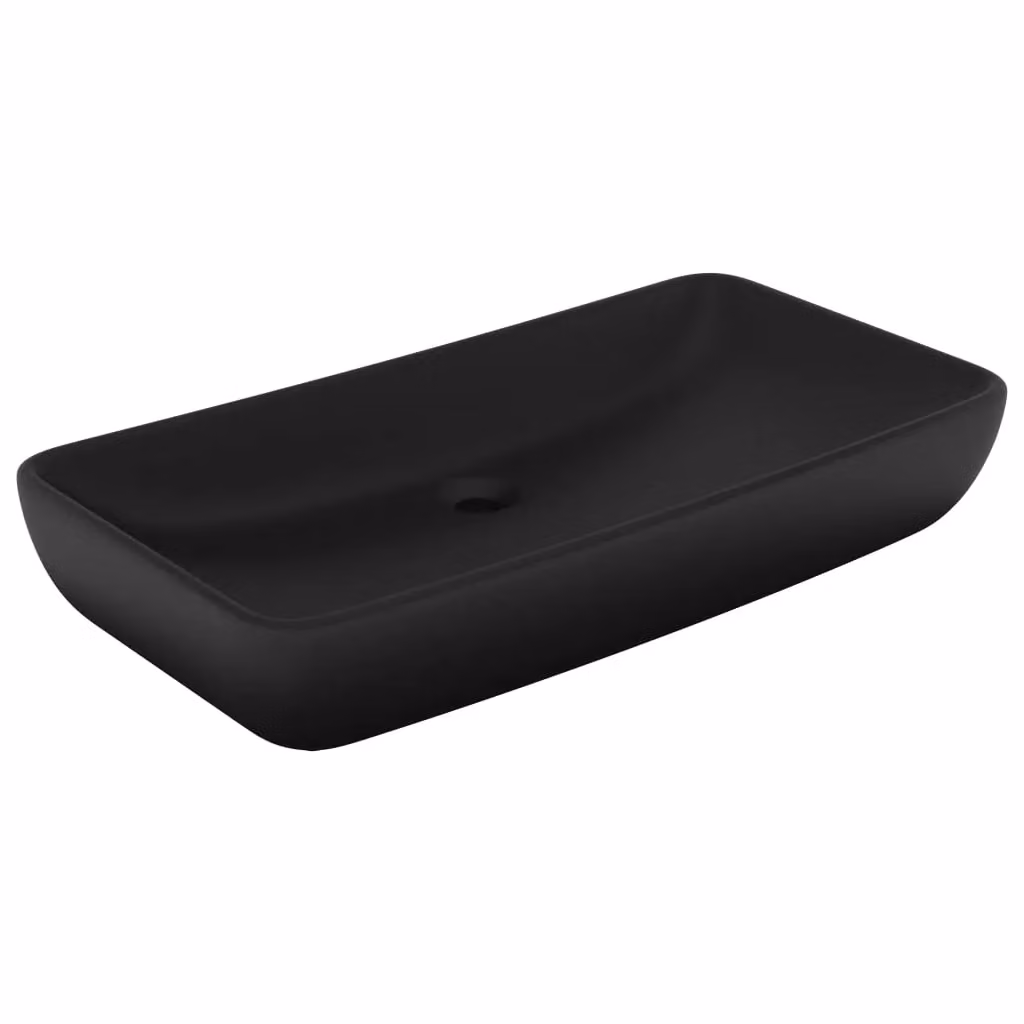 Berkfield Home Luxury Rectangular Ceramic Countertop Basin in Matt Black, W: 71 cm, D: 38 cm, H: 13.5 cm – 2