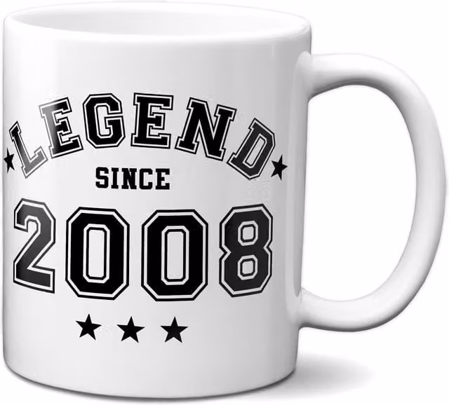 Bad Zebedee Legend Since 2008 18th Birthday Anniversary Ceramic Mug in Black and White, 300ml
