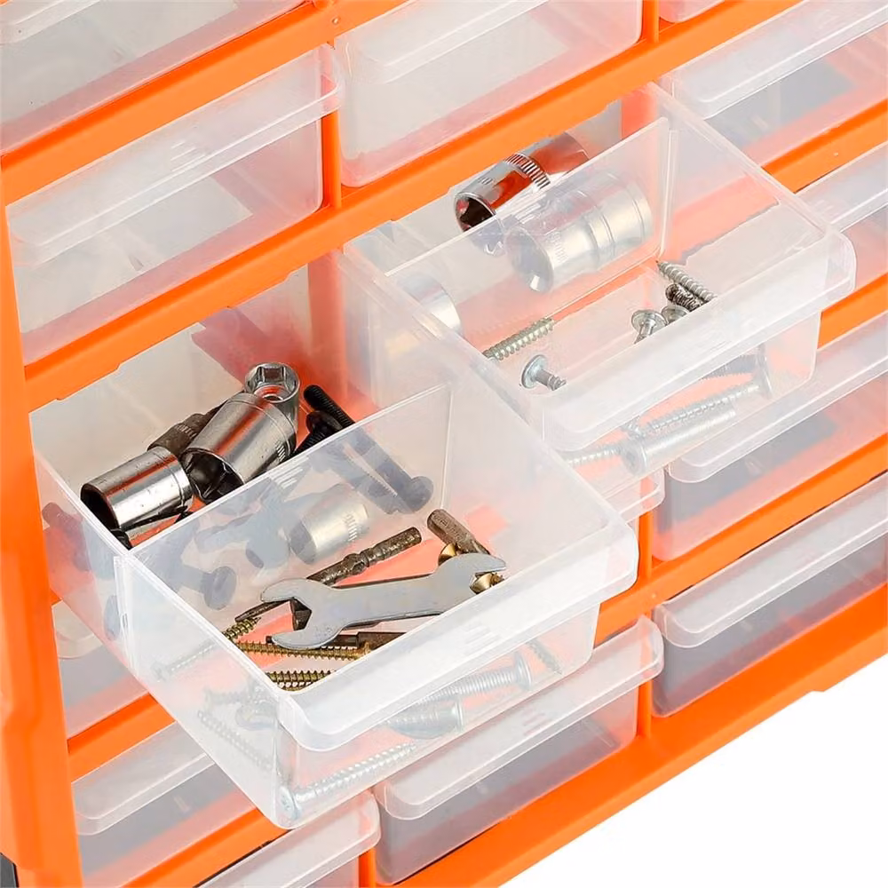 NESTLUNE 18 Drawer Multi Organiser Storage Cabinet for Nails and Screws, Orange and Transparent – 5