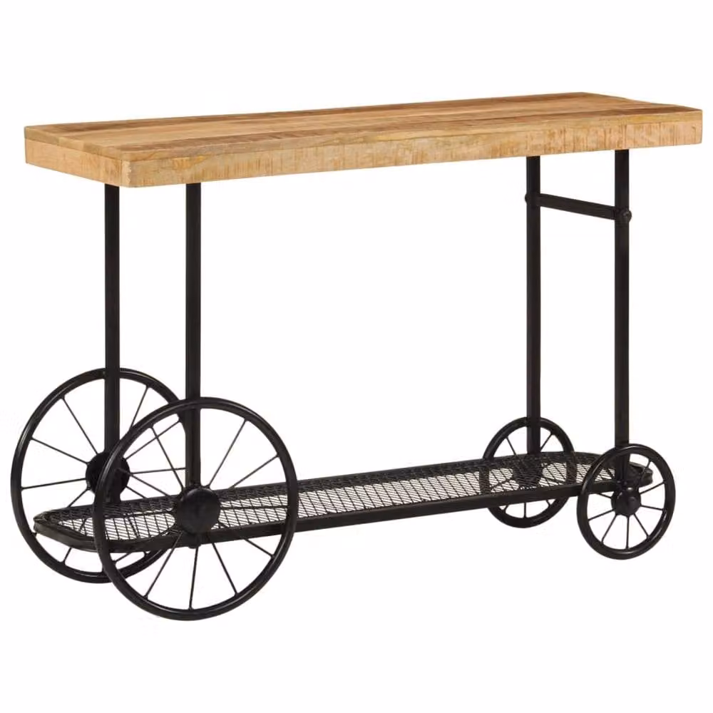 Berkfield Home Beautiful Console Table in Brown Mango Wood and Black Iron, W/D/H: 112 x 36 x 76 cm – 1