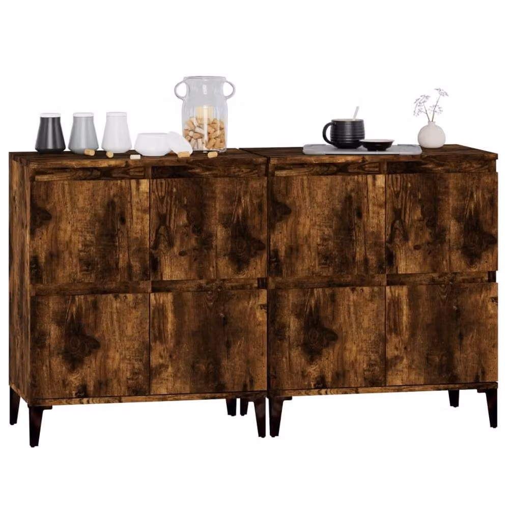 Berkfield Home Set of 2 Smoked Oak Sideboards in Brown, W/D/H: 60 x 35 x 70 cm – 3