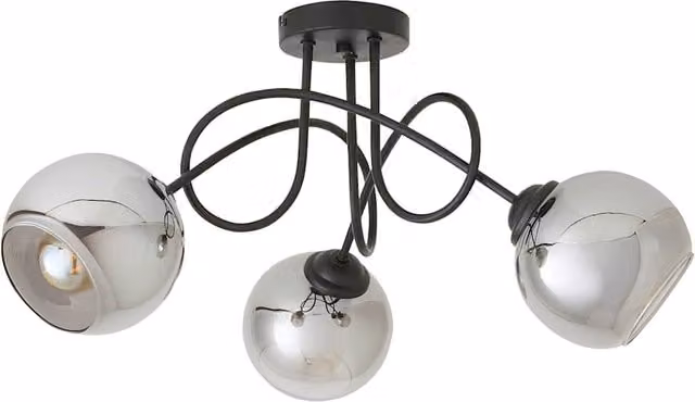 ValueLights Malcolm 3-Way Twisted Ceiling Light with Smoked Glass Spheres and Bulbs in Matte Black – 1
