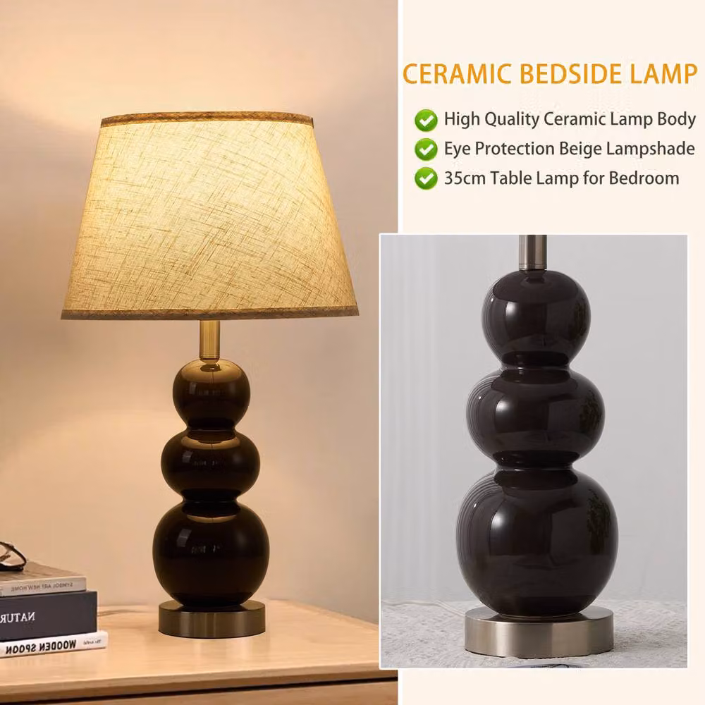Garwarm Set of 2 Grey Ceramic Table Lamps with USB Ports and Bulbs Included, Height: 62.4 cm – 6