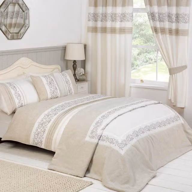 Rapport Home Odette Floral Linen Duvet Cover Set in Orange and Beige, 180 x 200 cm